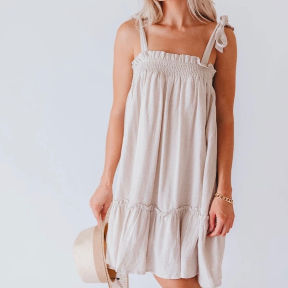 Athena Ruffle Mini Dress in Oatmeal